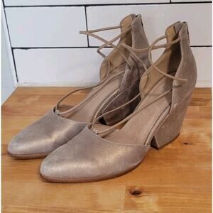 Eileen Fisher Poet Metallic Suede Criss-Cross D'Orsay Pumps Shoes Size 8